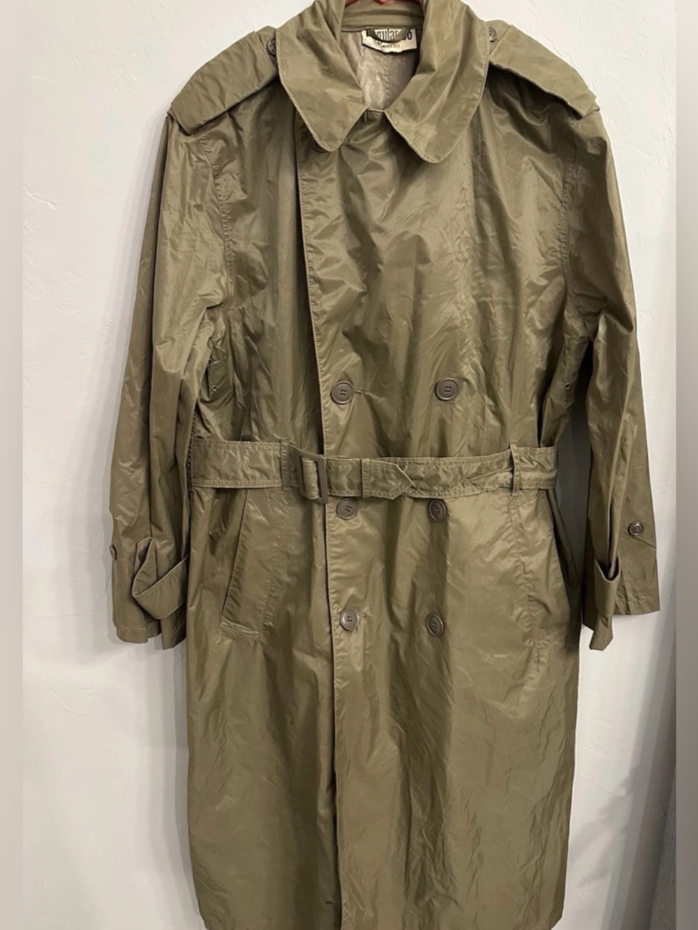 Vietnam Era US Army Olive Green Double-Breasted Belted Officer Grade Trench Coat